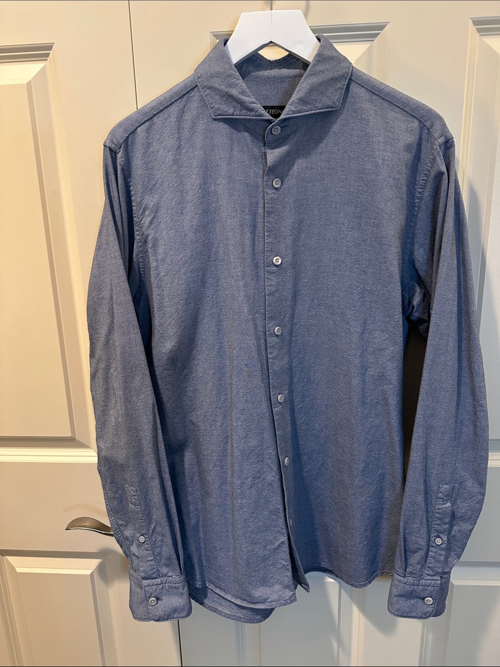 Z Zegna Blue Textured Long-Sleeve Dress Shirt